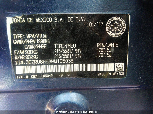 Honda HR-V 2017 3CZRU6H59HM105038 Image 9