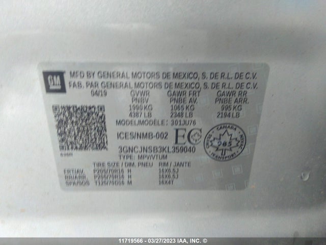 Chevrolet TRAX LS 2019 3GNCJNSB3KL359040 Image 10