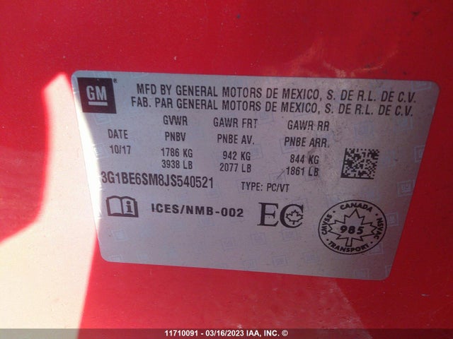 Chevrolet CRUZE LT 2018 3G1BE6SM8JS540521 Image 9