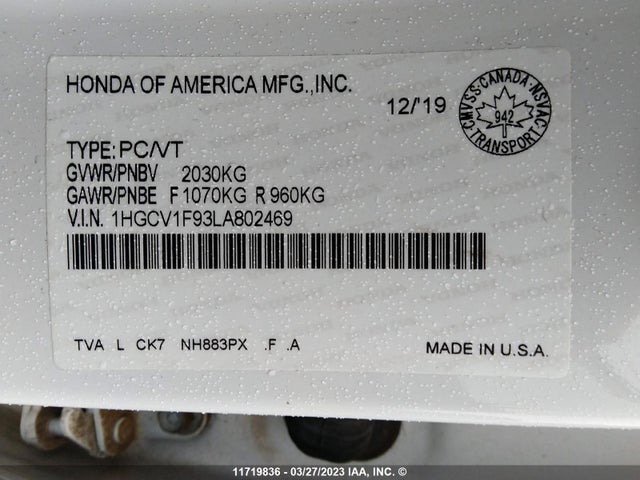 Honda Accord Touring 2020 1HGCV1F93LA802469 Image 9