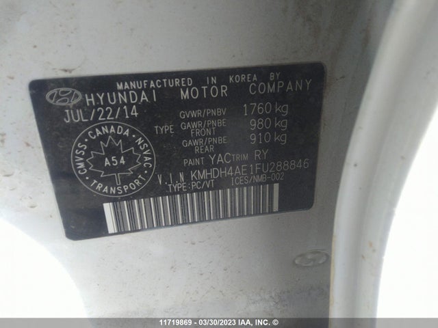 Hyundai ELANTRA 2015 KMHDH4AE1FU288846 Image 10