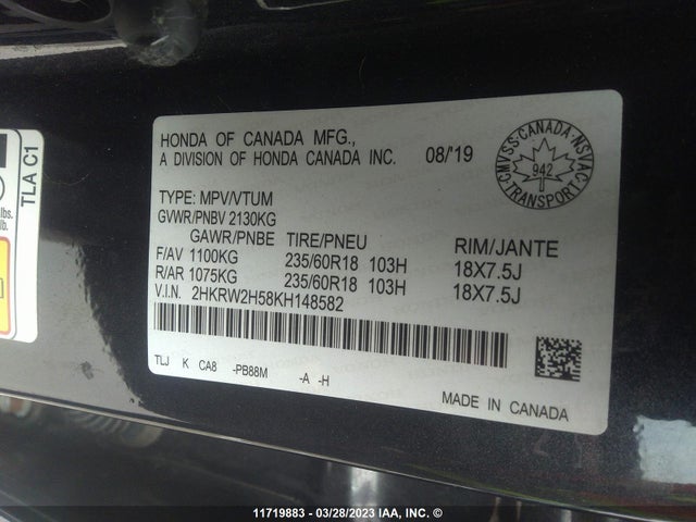 Honda CR-V EX 2019 2HKRW2H58KH148582 Image 9