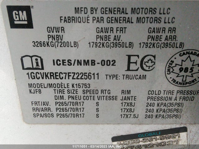 Chevrolet Silverado K1500 Lt 2015 1GCVKREC7FZ225611 Image 9