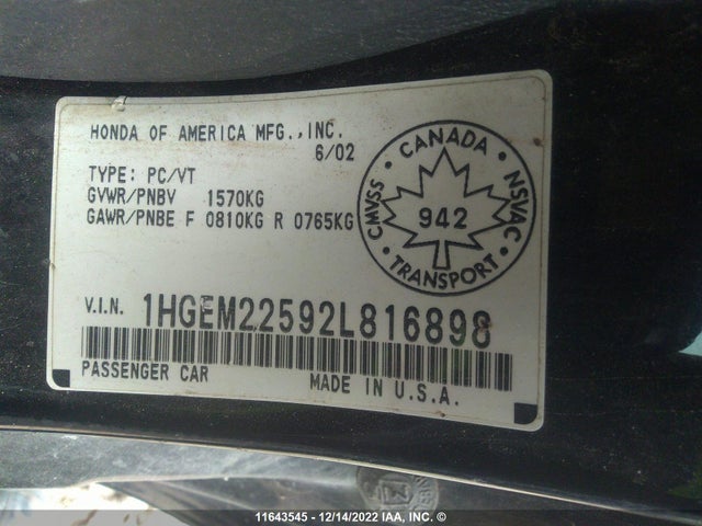 Honda Civic Lx 2002 1HGEM22592L816898 Image 10