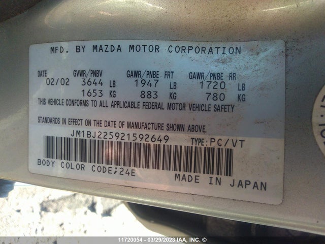 Mazda Protege Dx/lx/es 2002 JM1BJ225921592649 Image 10