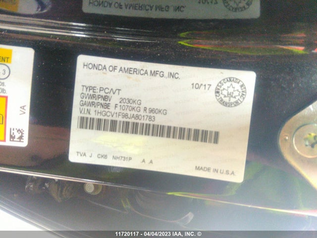 Honda Accord Touring 2018 1HGCV1F98JA801783 Image 11