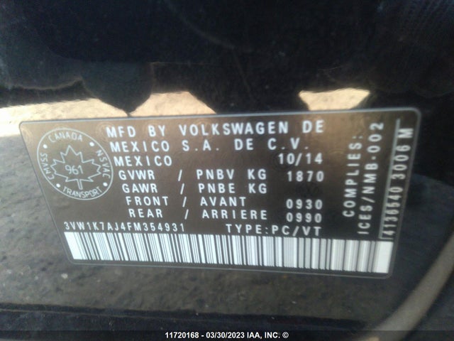 3VW1K7AJ4FM354931 Volkswagen JETTA S