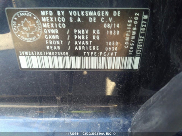 Volkswagen Golf Tdi 2015 3VW2A7AU7FM023505 Image 9