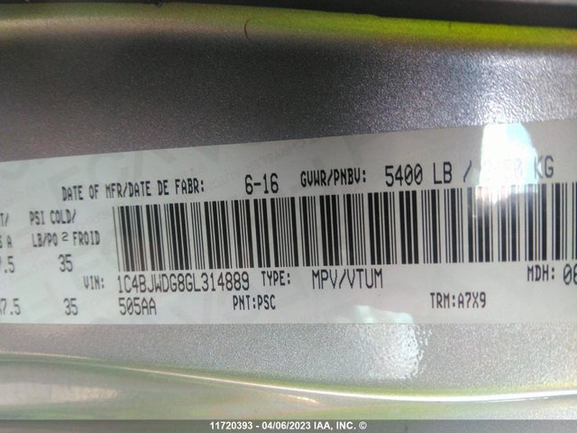 1C4BJWDG8GL314889 Jeep Wrangler Unlimited Sport