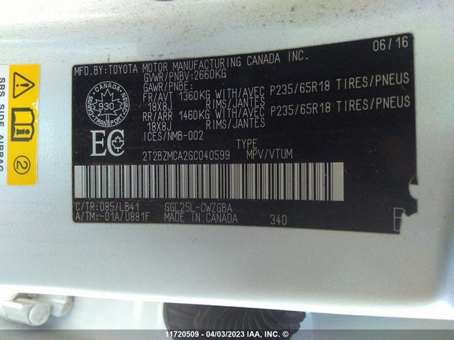 2T2BZMCA2GC040599 Lexus Rx 350/base/f Sport