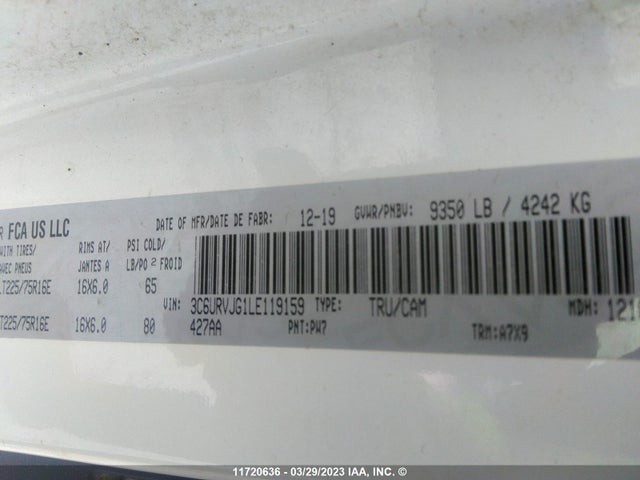 RAM Promaster 3500 3500 High 2020 3C6URVJG1LE119159 Image 10