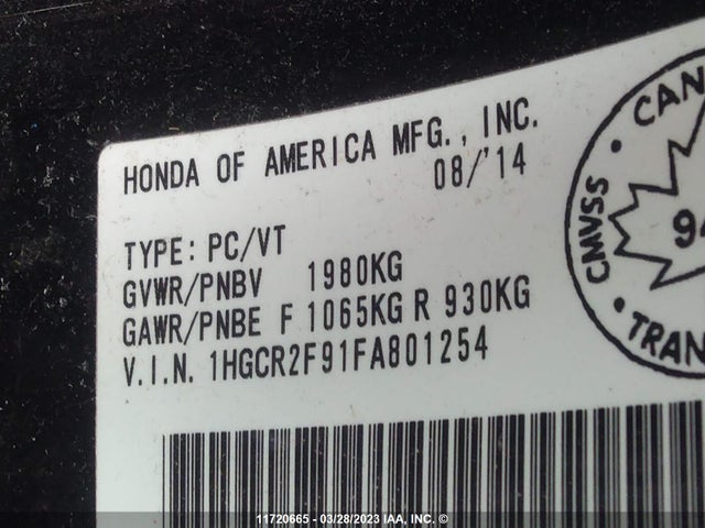 Honda Accord Touring 2015 1HGCR2F91FA801254 Image 9
