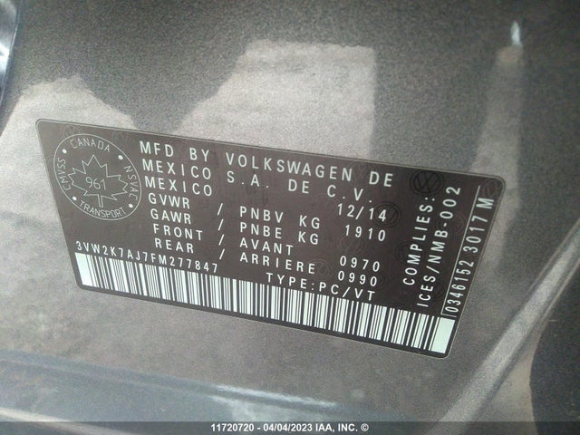 3VW2K7AJ7FM277847 Volkswagen JETTA S
