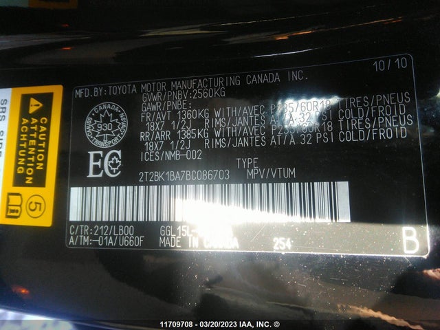 2T2BK1BA7BC086703 Lexus RX 350