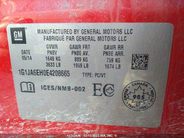 Chevrolet SONIC LS 2014 1G1JA6EH0E4208665 Image 9
