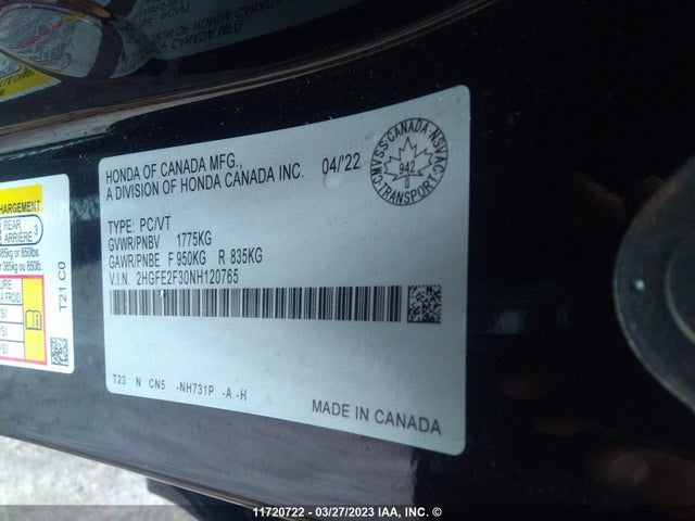 Honda CIVIC 2022 2HGFE2F30NH120765 Image 10