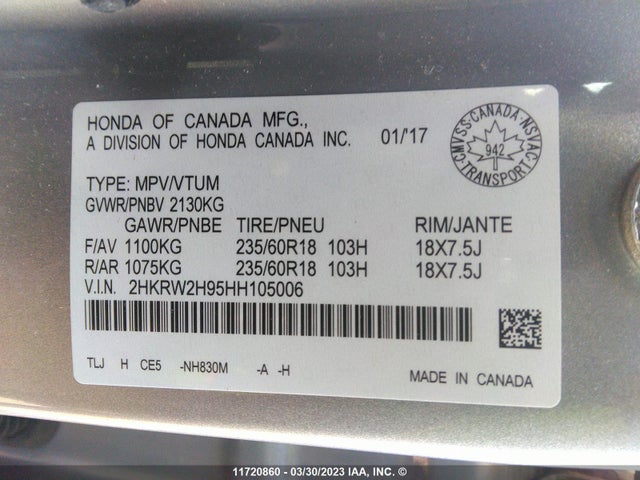 Honda Cr-v Touring 2017 2HKRW2H95HH105006 Image 9