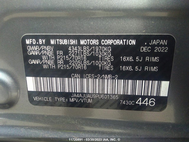 JA4AJUAU9PU601365 Mitsubishi RVR ES