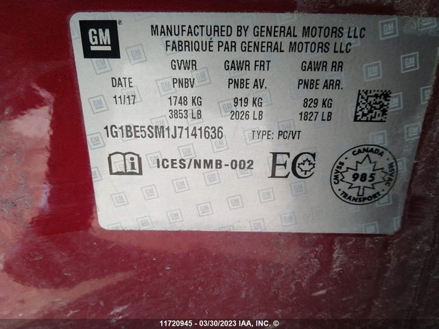 Chevrolet CRUZE LT 2018 1G1BE5SM1J7141636 Image 9