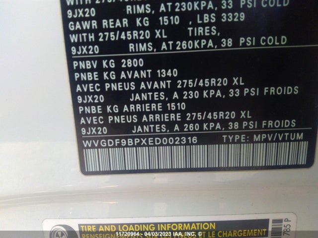 WVGDF9BPXED002316 Volkswagen TOUAREG V6