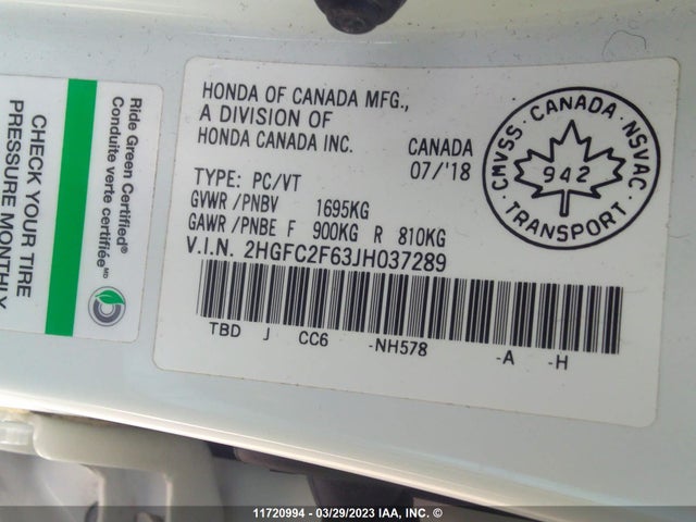 Honda Civic Lx 2018 2HGFC2F63JH037289 Image 10