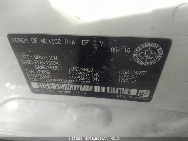 Honda HR-V LX 2016 3CZRU6H33GM111205 Image 9