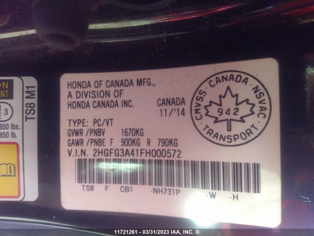 Honda Civic Lx 2015 2HGFG3A41FH000572 Image 9