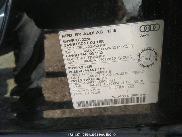 WA1GFCFS1GR013248 Audi Q3 Prestige