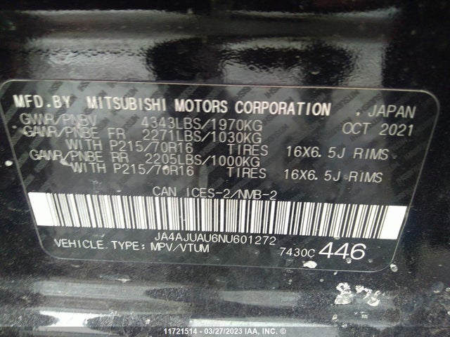 JA4AJUAU6NU601272 Mitsubishi RVR ES
