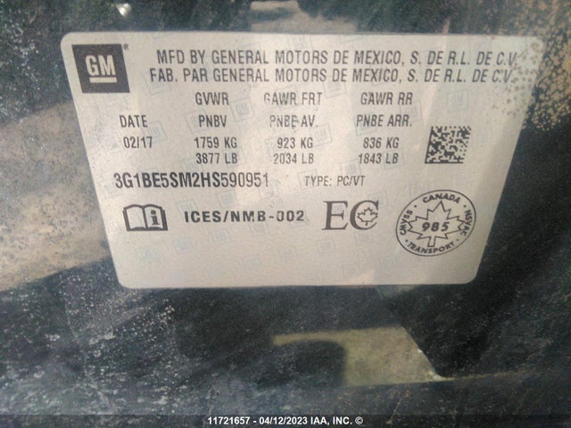 Chevrolet CRUZE LT 2017 3G1BE5SM2HS590951 Image 9