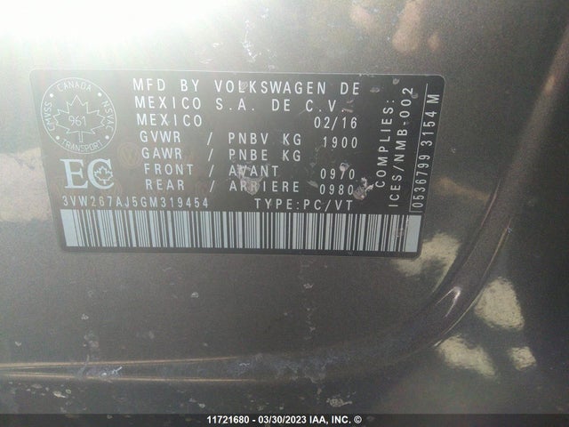 Volkswagen JETTA 2016 3VW267AJ5GM319454 Image 10
