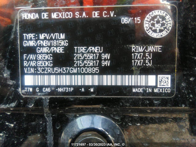 Honda HR-V LX 2016 3CZRU5H37GM100895 Image 9