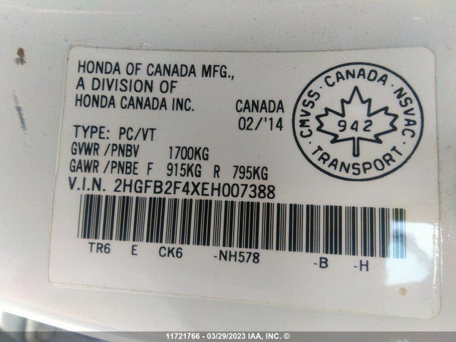 Honda Civic Sedan Lx 2014 2HGFB2F4XEH007388 Image 10