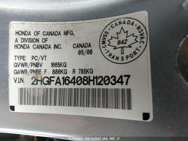 Honda Civic Dx-g 2008 2HGFA16408H120347 Image 10