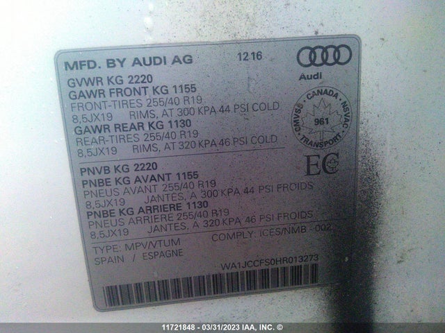 WA1JCCFS0HR013273 Audi Q3 Premium Plus