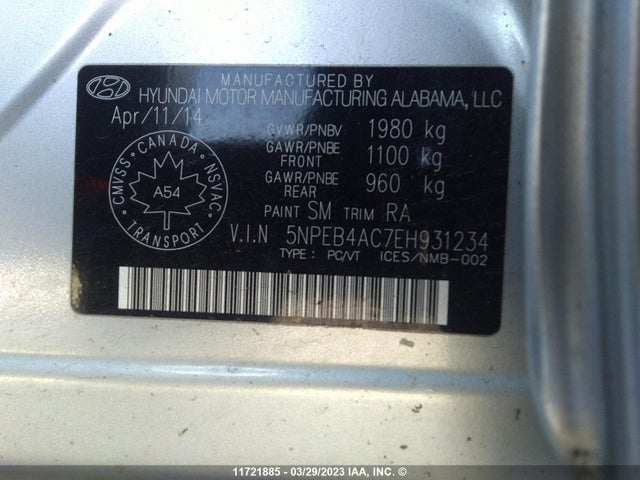Hyundai SONATA GLS 2014 5NPEB4AC7EH931234 Image 11