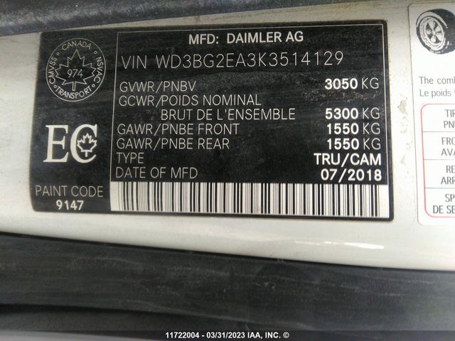 WD3BG2EA3K3514129 Mercedes-Benz Metris