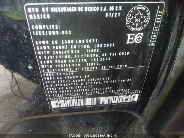 3VV4B7AX7MM068171 Volkswagen Tiguan Sel Premium R-line