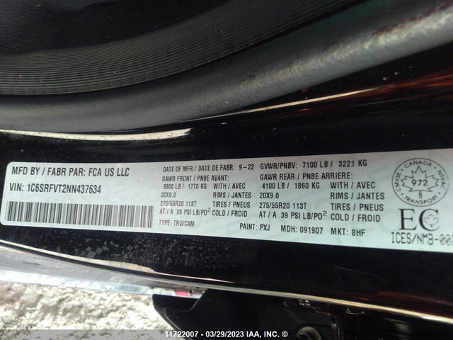 1C6SRFVT2NN437634 RAM 1500 Sport