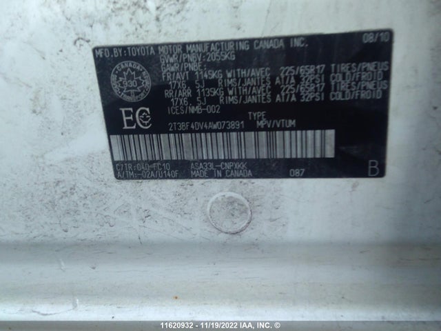 Toyota RAV4 2010 2T3BF4DV4AW073891 Image 9