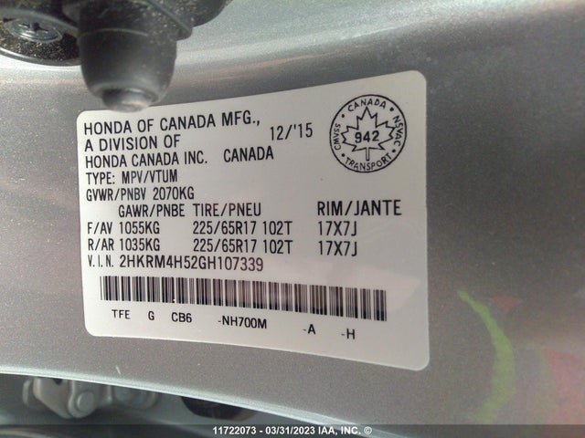 Honda CR-V EX 2016 2HKRM4H52GH107339 Image 9