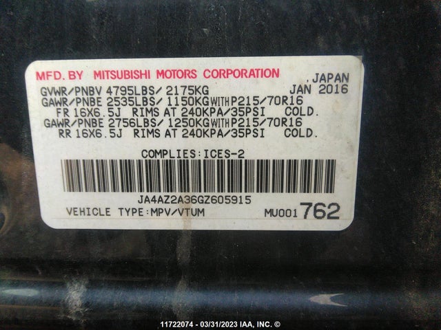 JA4AZ2A36GZ605915 Mitsubishi Outlander Es