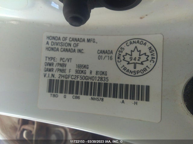 Honda Civic Lx 2016 2HGFC2F50GH012835 Image 9