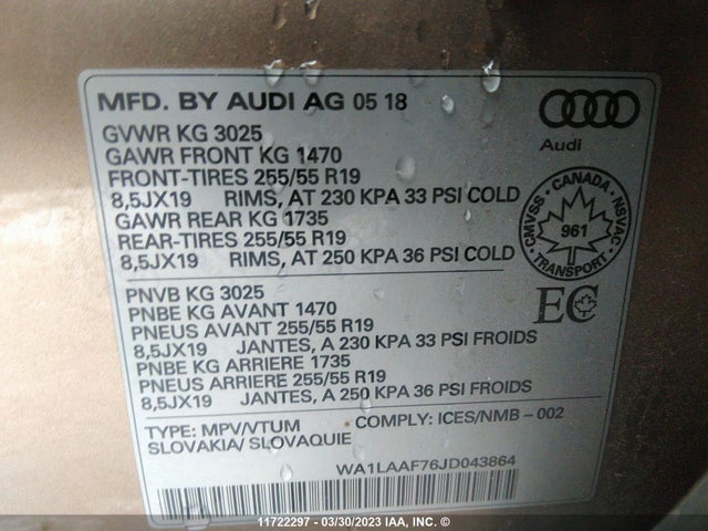 WA1LAAF76JD043864 Audi Q7 Premium Plus