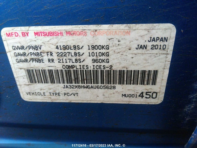 JA32X8HW6AU605628 Mitsubishi LANCER GTS