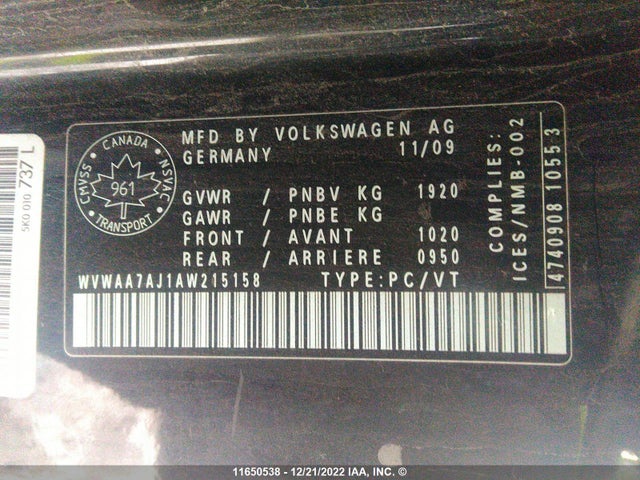 Volkswagen Golf 2010 WVWAA7AJ1AW215158 Image 10