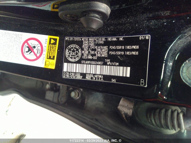 Toyota Highlander Xle 2016 5TDJKRFH3GS249657 Image 10
