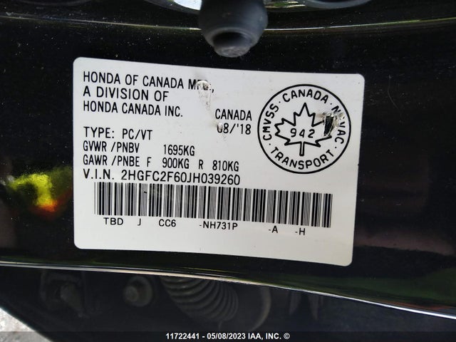 Honda Civic Lx 2018 2HGFC2F60JH039260 Image 9