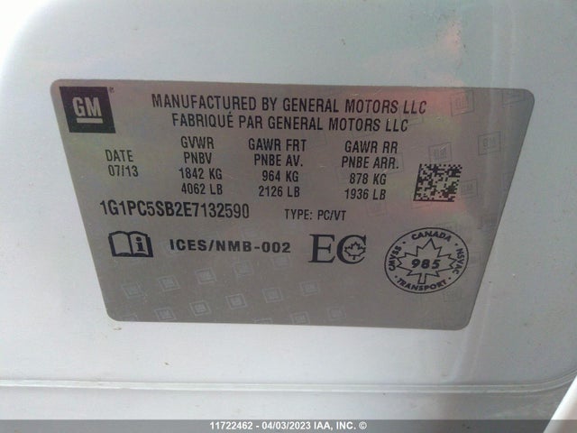 Chevrolet CRUZE LT 2014 1G1PC5SB2E7132590 Image 9