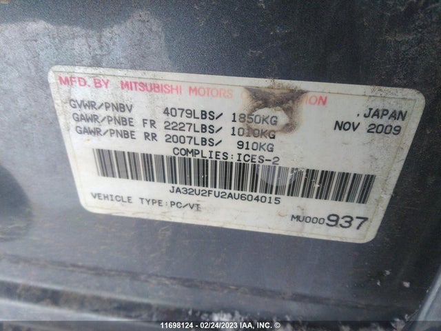 JA32U2FU2AU604015 Mitsubishi Lancer Es/es Sport